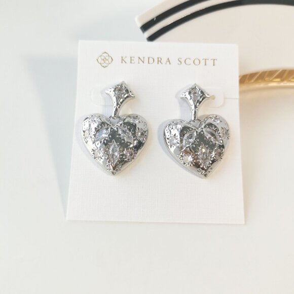 Holland Silver White CZ Heart Drop Earrings - Picture 1 of 3